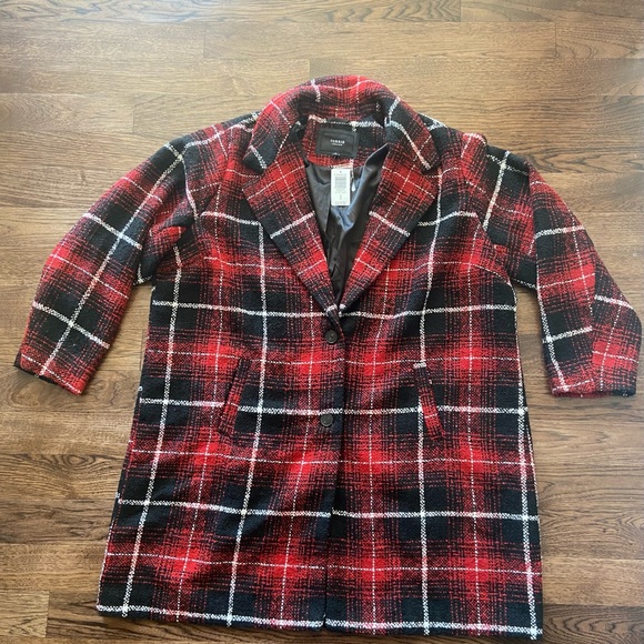 Torrid RED & BLACK PLAID WOOLEN WEDGE COAT - Picture 9 of 13